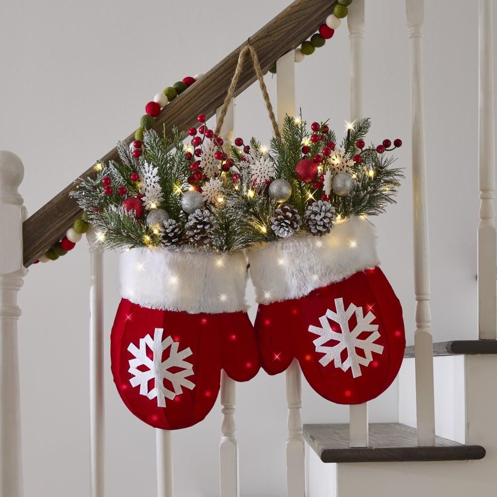 🎄Hot Sale-60% OFF🥊Twinkling Christmas Mitten Wreath with LED Lights💐✨