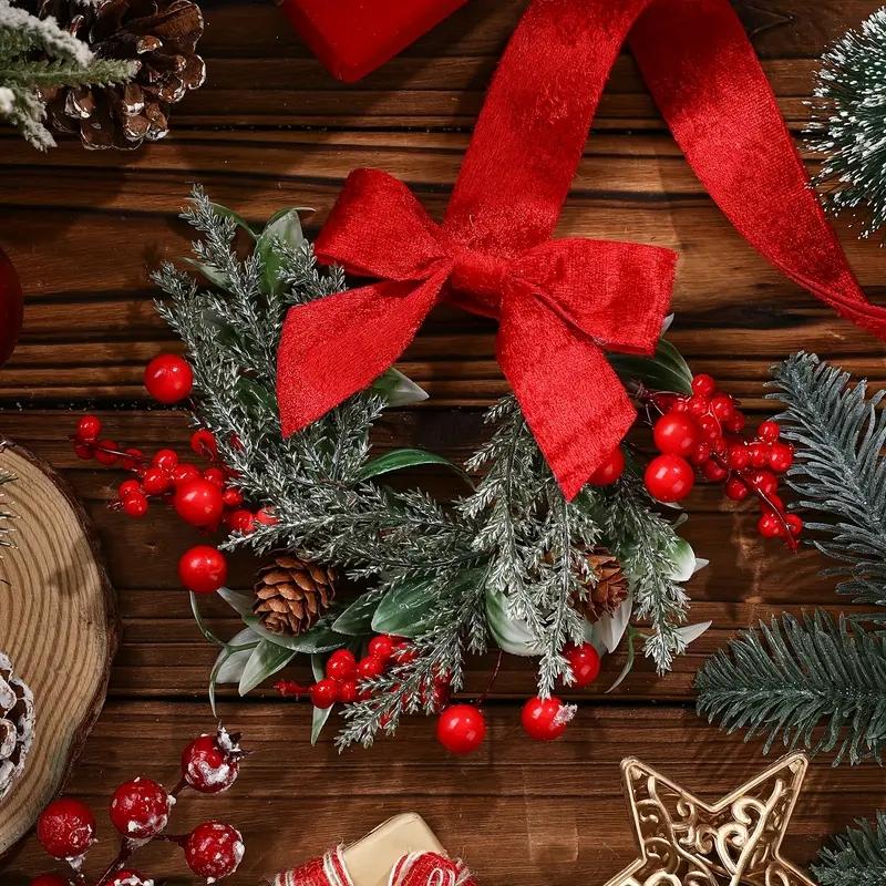 🎄Christmas Mini Window Wreaths with Ribbon Bows & Red Berries - Small Cabinet Hangers🎄
