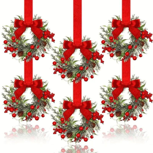 🎄Christmas Mini Window Wreaths with Ribbon Bows & Red Berries - Small Cabinet Hangers🎄