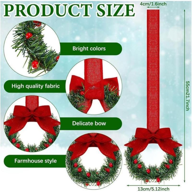 🎄Christmas Mini Window Wreaths with Ribbon Bows & Red Berries - Small Cabinet Hangers🎄