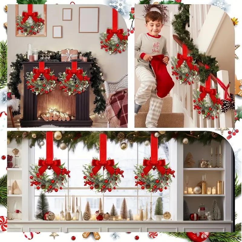 🎄Christmas Mini Window Wreaths with Ribbon Bows & Red Berries - Small Cabinet Hangers🎄