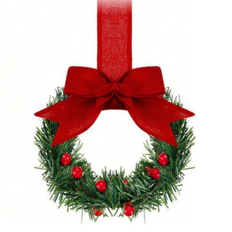 🎄Christmas Mini Window Wreaths with Ribbon Bows & Red Berries - Small Cabinet Hangers🎄
