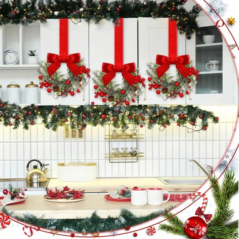 🎄Christmas Mini Window Wreaths with Ribbon Bows & Red Berries - Small Cabinet Hangers🎄