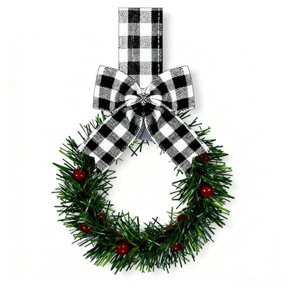 🎄Christmas Mini Window Wreaths with Ribbon Bows & Red Berries - Small Cabinet Hangers🎄