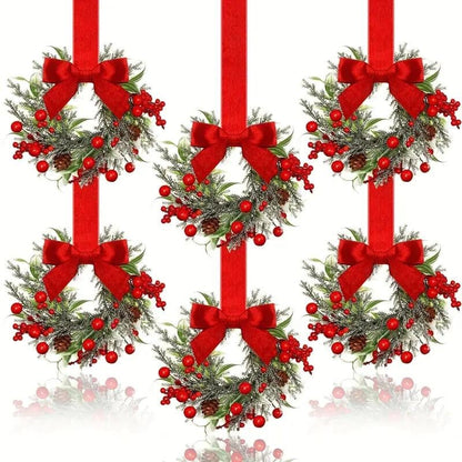 🎄Christmas Mini Window Wreaths with Ribbon Bows & Red Berries - Small Cabinet Hangers🎄