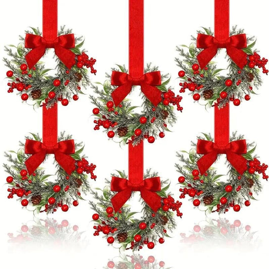 🎄Christmas Mini Window Wreaths with Ribbon Bows & Red Berries - Small Cabinet Hangers🎄
