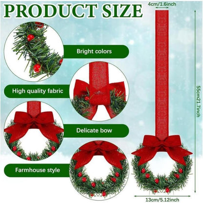 🎄Christmas Mini Window Wreaths with Ribbon Bows & Red Berries - Small Cabinet Hangers🎄