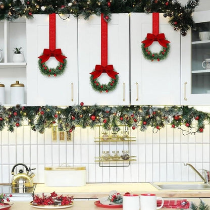 🎄Christmas Mini Window Wreaths with Ribbon Bows & Red Berries - Small Cabinet Hangers🎄